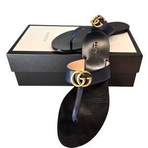 GUCCI Double G Navy Blue Marmot sandals (size 38)